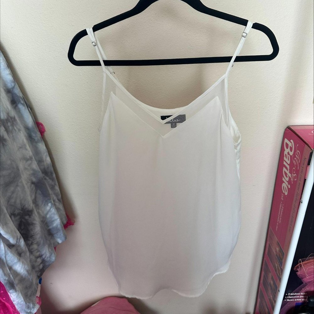 LULUS V-NECK CAMI WITH CHIFFON INSERT TOP- SIZE M